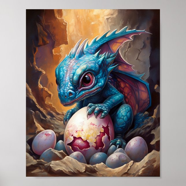 Blue Baby Dragon With Hatchling Poster (Front)