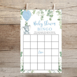 Blue baby elephant balloons baby shower bingo game