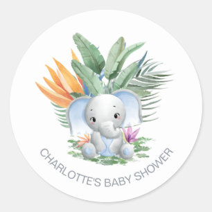 Blue Baby Elephant Boy Baby Shower Classic Round Sticker