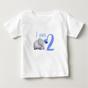 Blue Baby Elephant Custom Age Toddler 2nd Birthday Baby T-Shirt