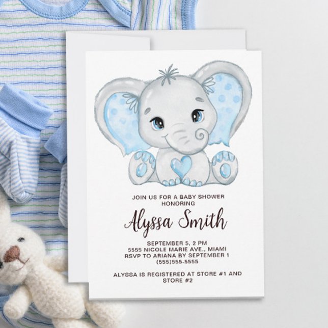 Blue Baby Elephant Little Boy Baby Shower Invitation (Creator Uploaded)
