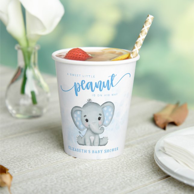 Blue Baby Elephant Little Peanut Baby Shower Paper Cups (Insitu)
