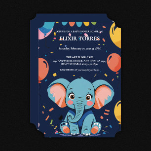 Blue Baby Elephant Party Baby Shower Invitation