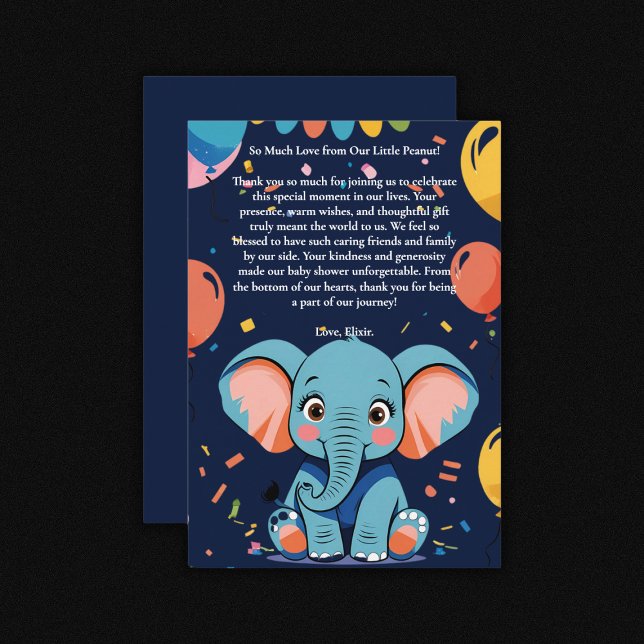 Blue Baby Elephant Party Baby Shower Thank You Card (Creator Uploaded)