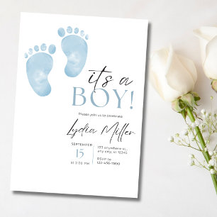 Blue Baby Feet Baby Shower Invitation, Boy Shower Invitation