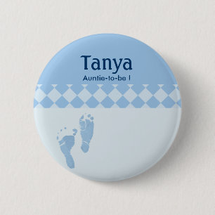 Blue Baby Feet Baby Shower Name Tag Button