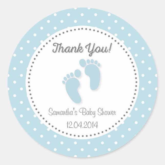 Blue Baby Feet Baby Shower Sticker (Front)