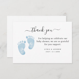 Blue Baby Feet Baby Shower Welcome Baby Boy Thank You Card