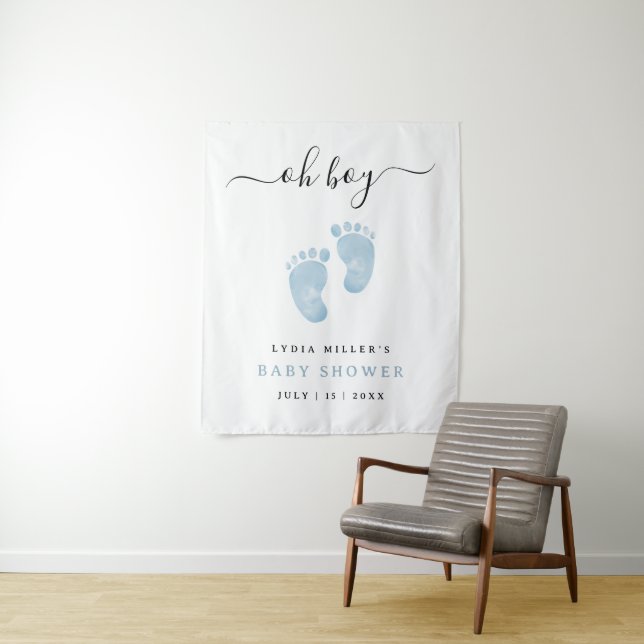 Blue Baby Feet Baby Shower Welcome Sign Baby Boy Tapestry (In Situ)