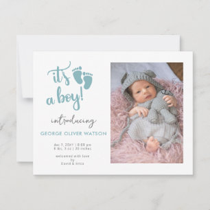 Blue Baby Feet its a Boy Photo Birth Announcement