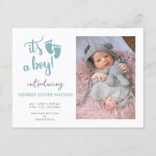 Blue Baby Feet its a Boy Photo Birth Announcement Postcard
