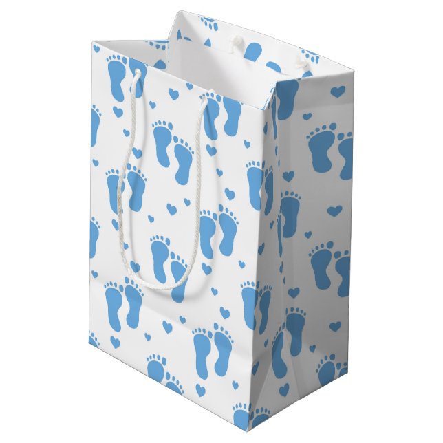 Blue baby feet pattern medium gift bag (Back Angled)