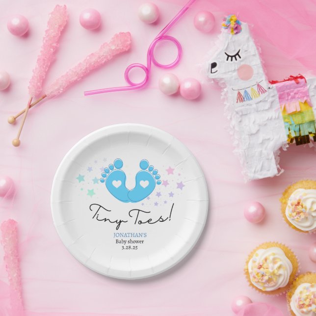 Blue Baby Feet Tiny Toe's Paper Plate (Party)