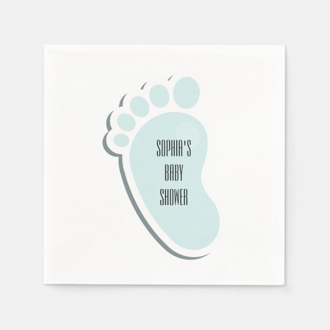 Blue Baby Footprint Baby Shower Napkin (Front)