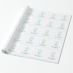 Blue Baby Footprints Flower Baby Shower Wrapping Paper