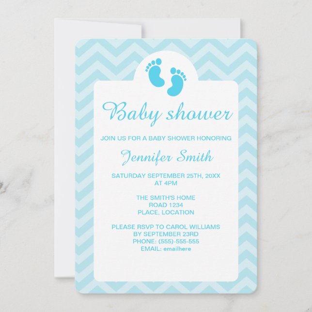 Blue Baby Footprints Silhouette Baby Shower Invitation (Front)