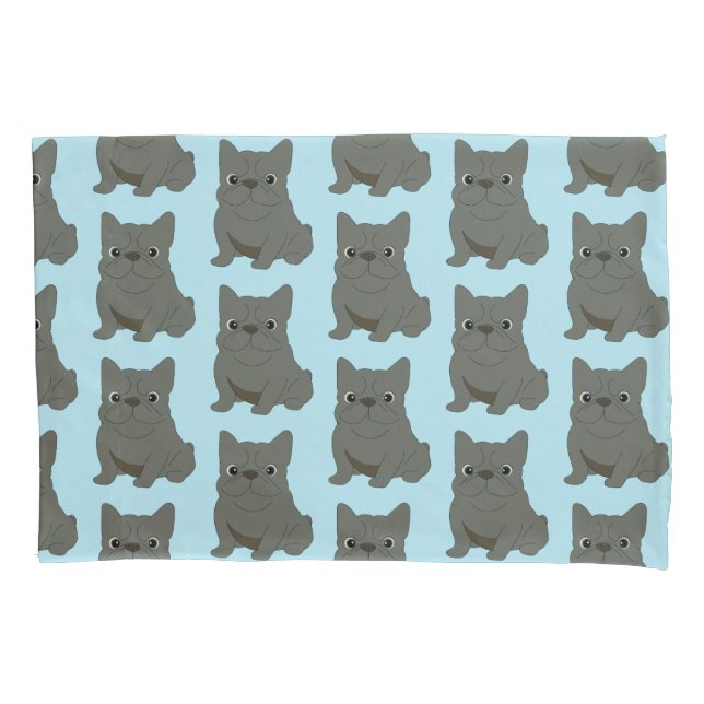 Blue Baby French Bulldog, blue Pillowcase (Front)