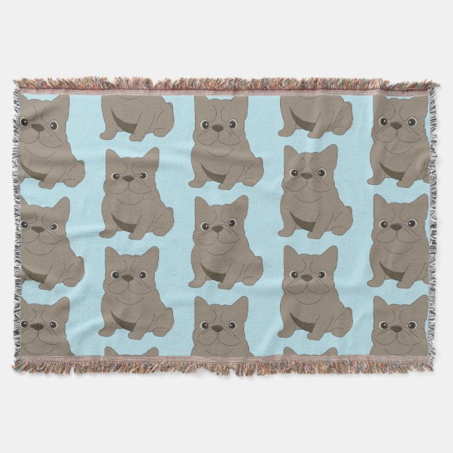 Blue Baby French Bulldog, blue Throw Blanket (Front)