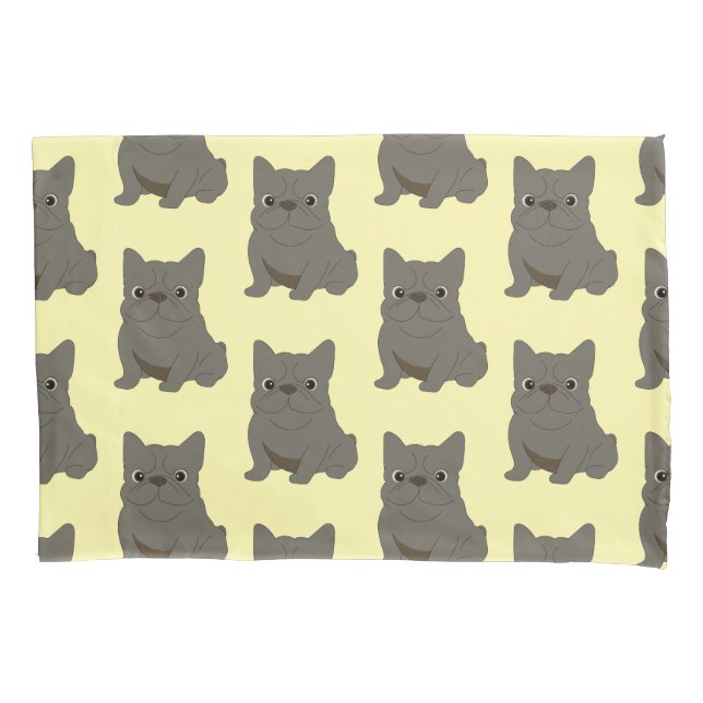 Blue Baby French Bulldog, yellow Pillow Case (Front)