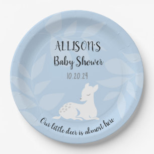 BLUE Baby Garden Deer Dear Baby Shower Invite Paper Plate