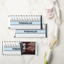 Blue Baby Giraffe Monogram Hershey Bar Favours