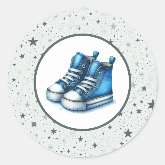 Blue Baby High Tops Baby Shower Classic Round Sticker (Front)
