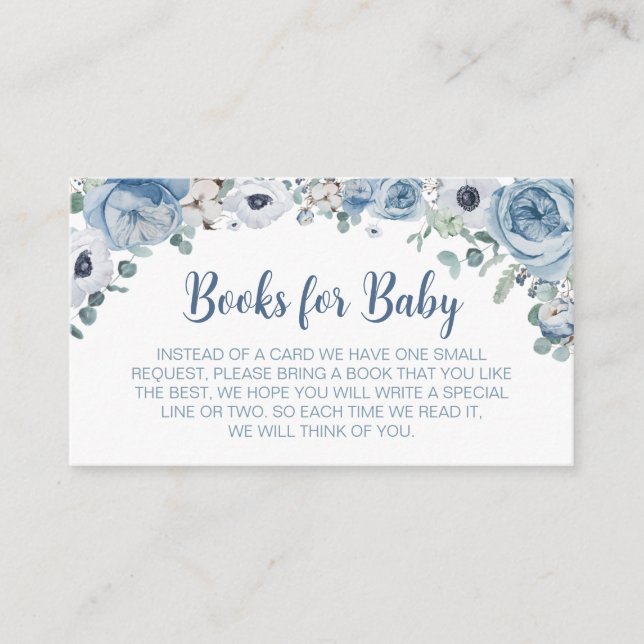 Blue Baby in Bloom Baby Shower Books for Baby Enclosure Card (Front)