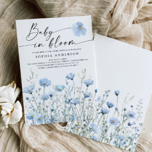 Blue Baby In Bloom Baby Shower Invitation Card
