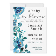 Blue Baby in Bloom Baby Shower Invite