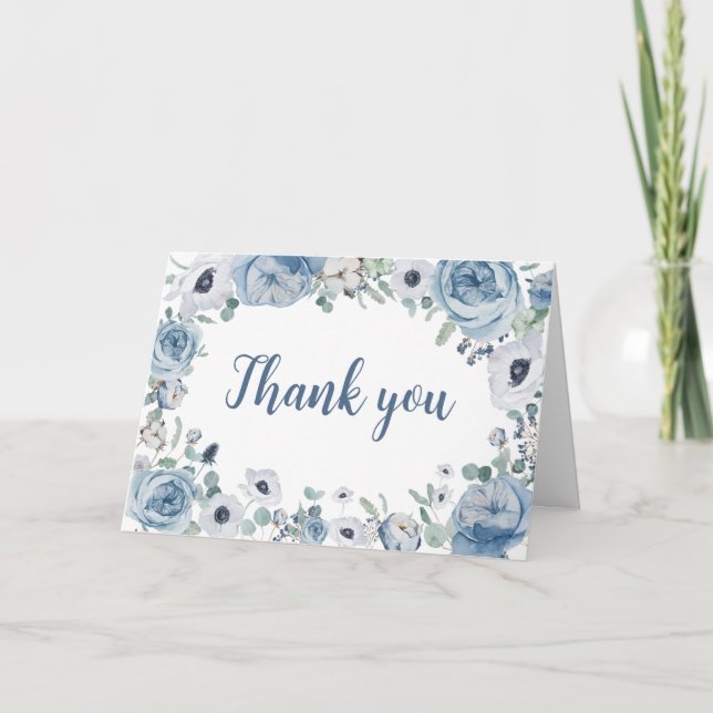 Blue Baby in Bloom Baby Shower  Thank You Card (Front)