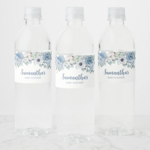 Blue Baby in Bloom Baby Shower  Water Bottle Label