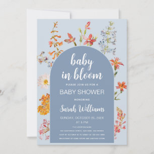 Blue Baby in Bloom Boy Shower Wildflowers Arch Invitation