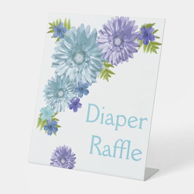 Blue Baby In Bloom Brunch Shower Diaper Raffle Pedestal Sign (Front)