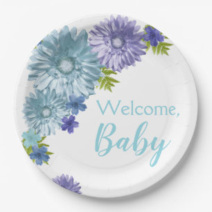 Blue Baby In Bloom Brunch Shower  Paper Plate