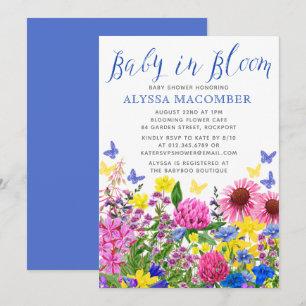 Blue Baby in Bloom Floral Baby Shower Invitation
