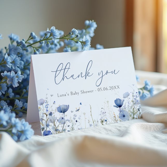 Blue Baby In Bloom Floral Wildflower Baby Shower Thank You Card (Creator Uploaded)