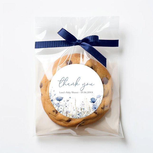 Blue Baby In Bloom Wildflower Shower Favour Sticke Classic Round Sticker (Creator Uploaded)