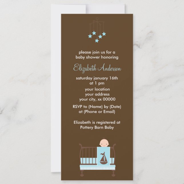 Blue Baby in Crib Boy Baby Shower Invitation (Front)
