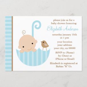 Blue Baby in Umbrella Baby Shower Invitation