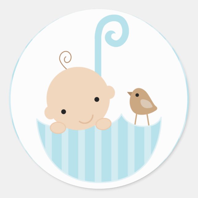 Blue Baby in Umbrella Classic Round Sticker (Front)