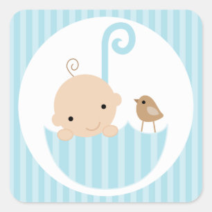 Blue Baby in Umbrella Square Sticker