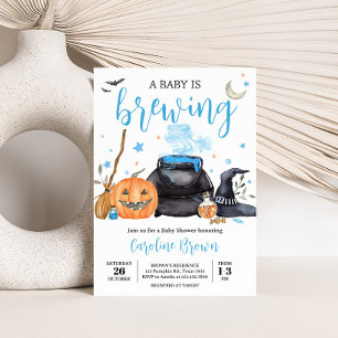 Blue Baby is Brewing Cute Halloween Baby Shower Invitation