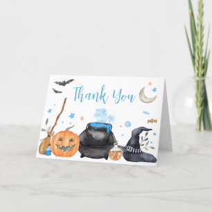 Blue Baby is Brewing Cute Halloween Baby Shower Thank You Card