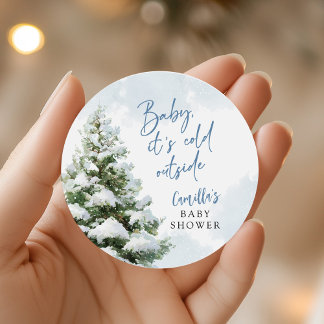 Blue Baby It's Cold Outside Baby Shower Classic Round Sticker