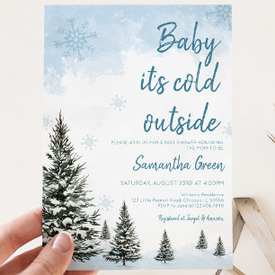 Blue Baby It's Cold Outside Baby Shower Invitation