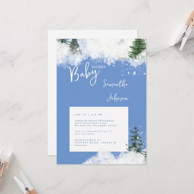 Blue Baby it's Cold Outside Baby Shower Invitation (Front/Back In Situ)