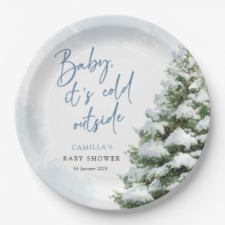 Blue Baby It's Cold Outside Baby Shower Paper Plate