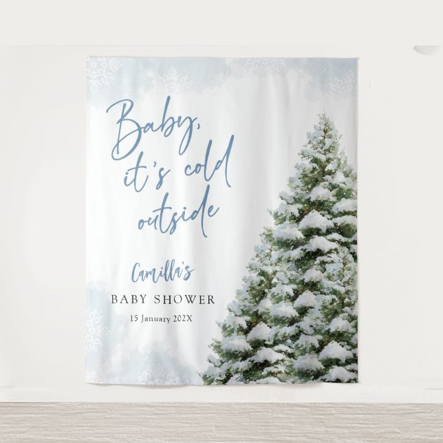 Blue Baby It's Cold Outside Baby Shower Tapestry (Front)