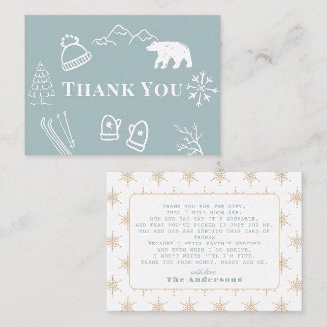 Blue Baby It's Cold Outside Baby Shower Thank You Card (Front/Back)