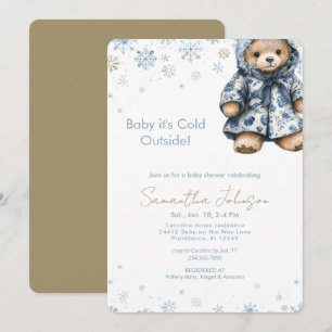 Blue Baby It's Cold Outside Teddy Bear Invitation
